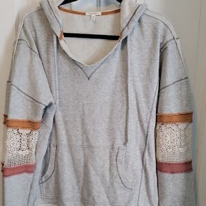 Maurices Gray Hoodie with Tan and Pink Lace Details